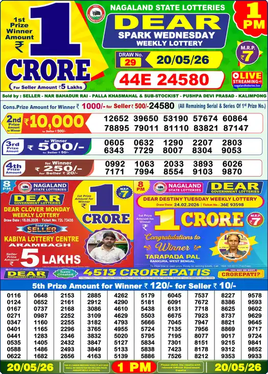 Lottery Sambad 1 PM result 20 May 2026