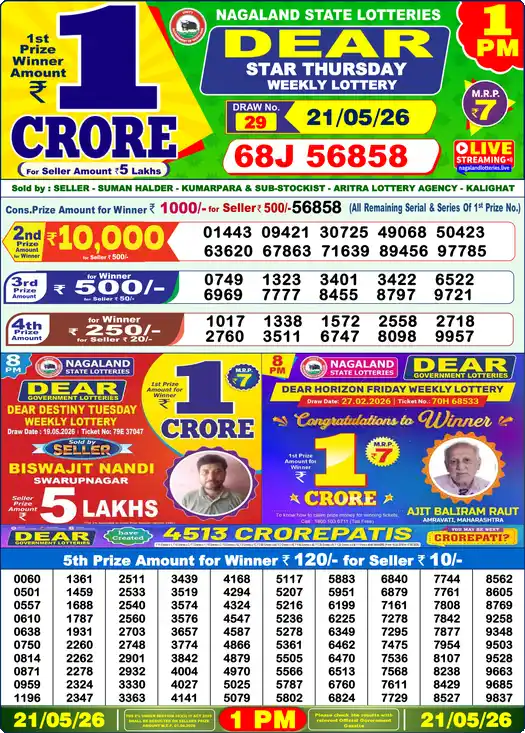 Lottery Sambad 1 PM result 21 May 2026