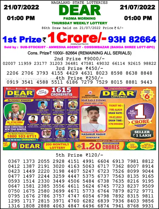 Lottery Sambad 1 PM result 21 Jul 2022