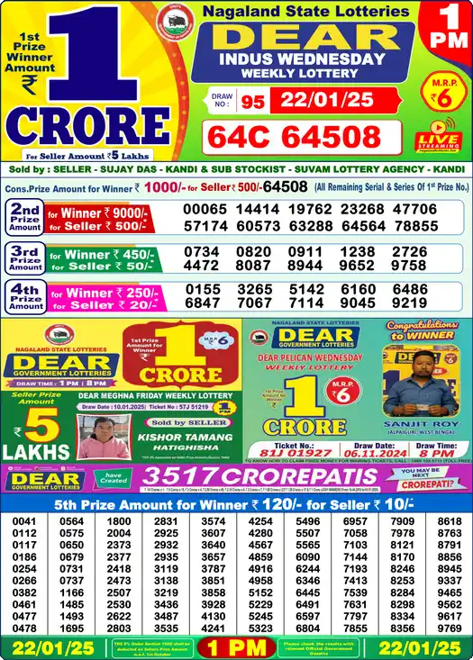 Lottery Sambad 1 PM result 22 Jan 2025