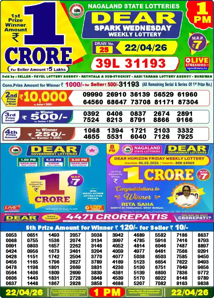 Lottery Sambad 1 PM result 22 Apr 2026