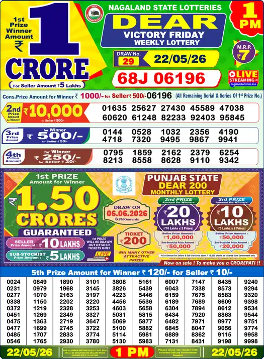 Lottery Sambad 1 PM result 22 May 2026