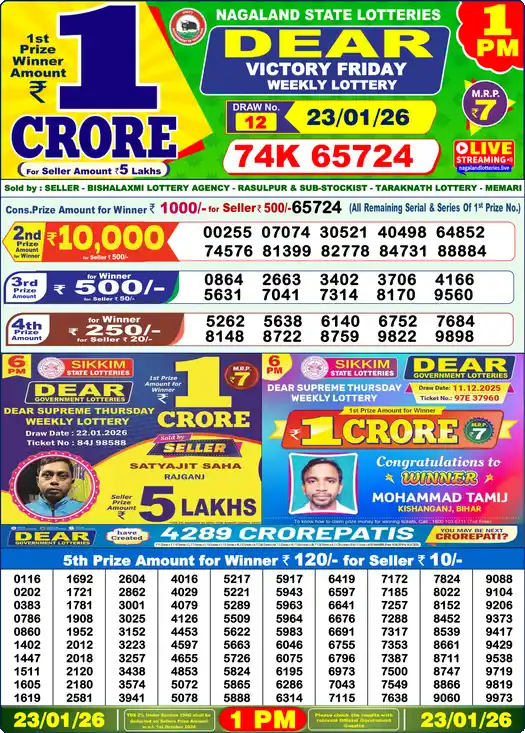Lottery Sambad 1 PM result 23 Jan 2026