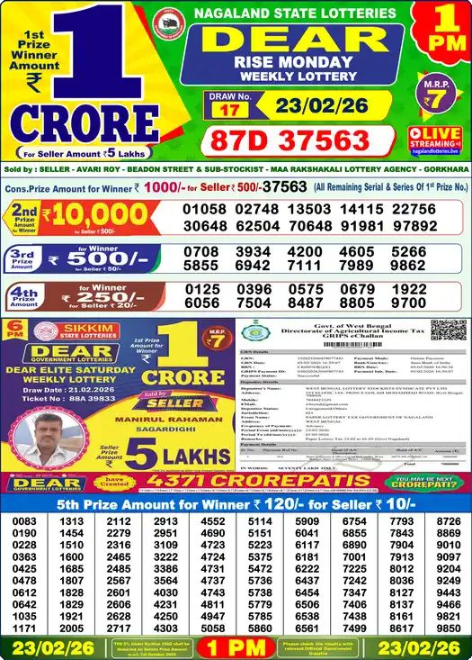Lottery Sambad 1 PM result 23 Feb 2026