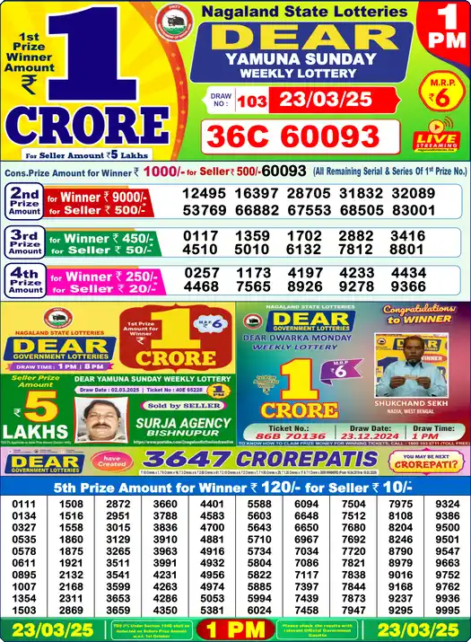 Lottery Sambad 1 PM result 23 Mar 2025