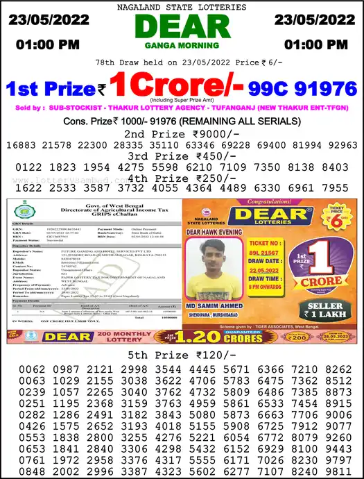 Lottery Sambad 1 PM result 23 May 2022
