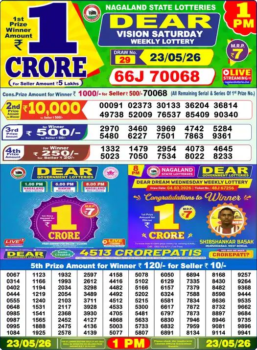 Lottery Sambad 1 PM result 23 May 2026