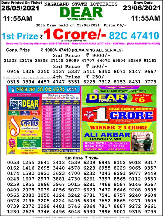 Lottery Sambad 1 PM result 23 Jun 2021