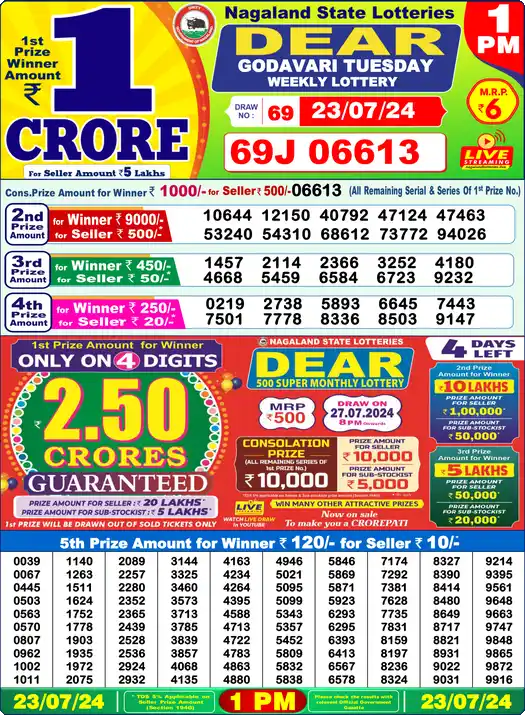 Lottery Sambad 1 PM result 23 Jul 2024