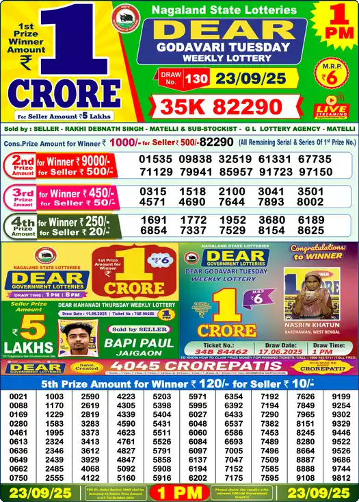 Lottery Sambad 1 PM result 23 Sep 2025