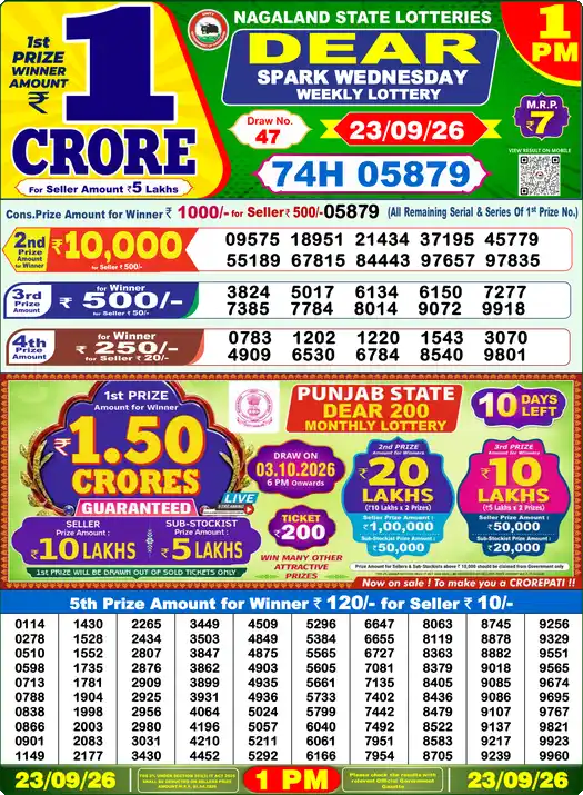 Lottery Sambad 1 PM result 23 Sep 2026
