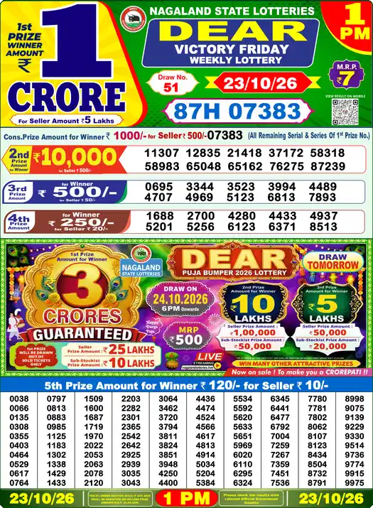 Lottery Sambad 1 PM result 23 Oct 2026