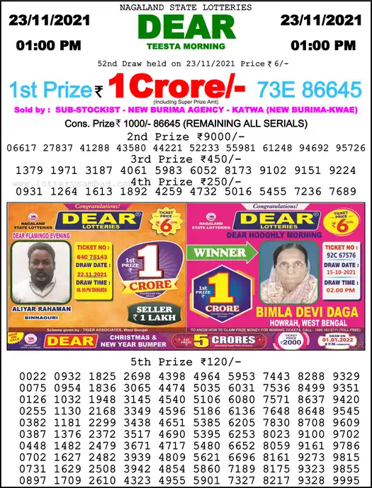 Lottery Sambad 1 PM result 23 Nov 2021