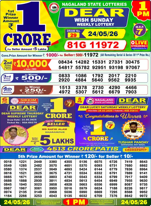 Lottery Sambad 1 PM result 24 May 2026
