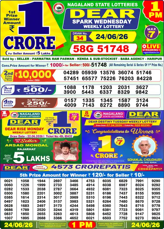 Lottery Sambad 1 PM result 24 Jun 2026