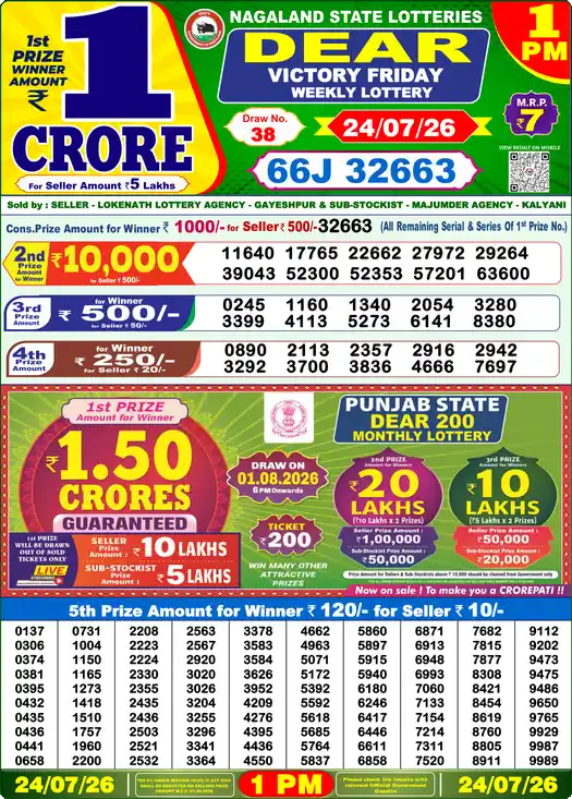 Lottery Sambad 1 PM result 24 Jul 2026