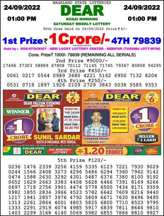 Lottery Sambad 1 PM result 24 Sep 2022