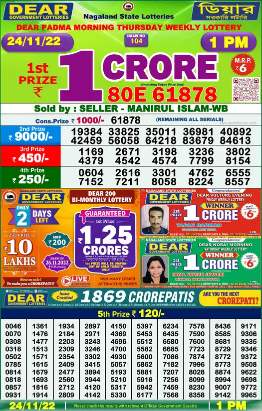 Lottery Sambad 1 PM result 24 Nov 2022