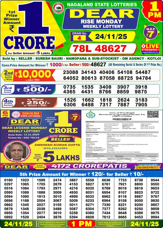 Lottery Sambad 1 PM result 24 Nov 2025
