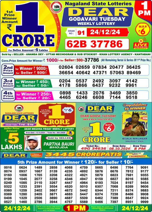 Lottery Sambad 1 PM result 24 Dec 2024