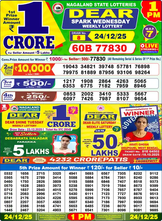 Lottery Sambad 1 PM result 24 Dec 2025