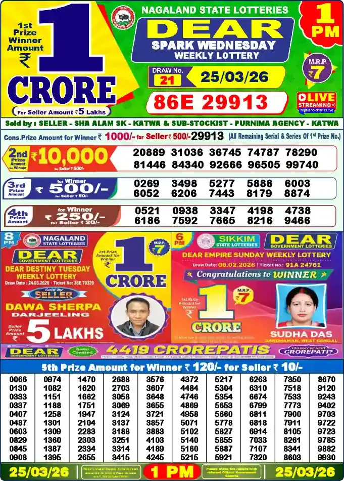 Lottery Sambad 1 PM result 25 Mar 2026