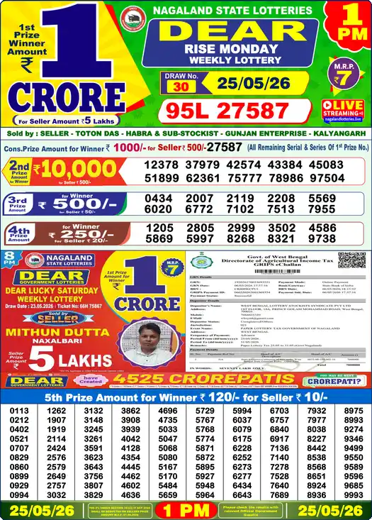 Lottery Sambad 1 PM result 25 May 2026