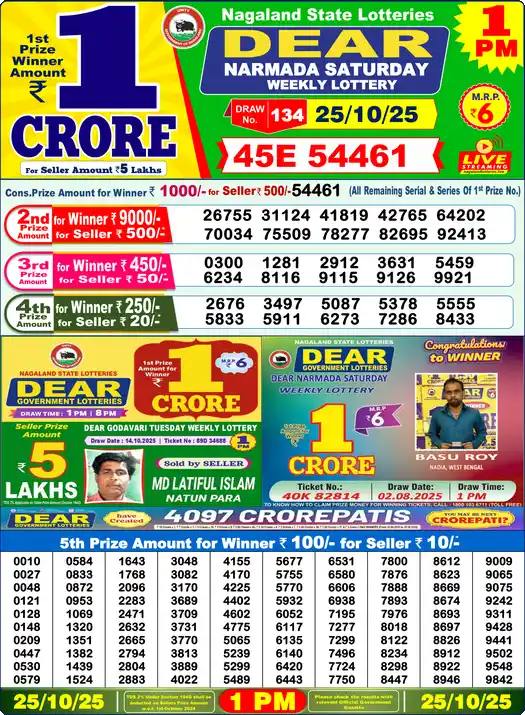 Lottery Sambad 1 PM result 25 Oct 2025