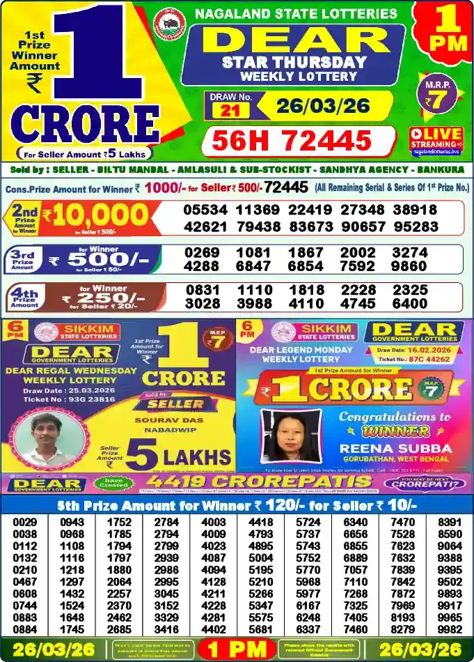 Lottery Sambad 1 PM result 26 Mar 2026
