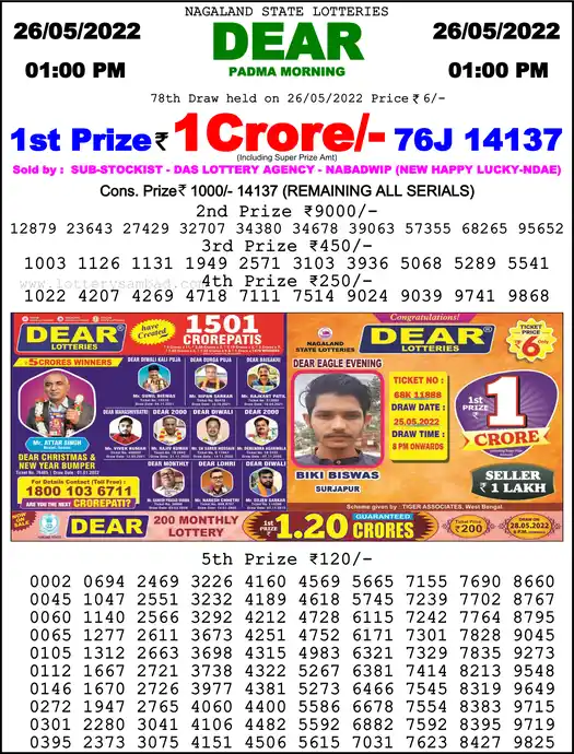 Lottery Sambad 1 PM result 26 May 2022