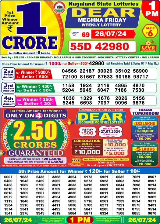 Lottery Sambad 1 PM result 26 Jul 2024