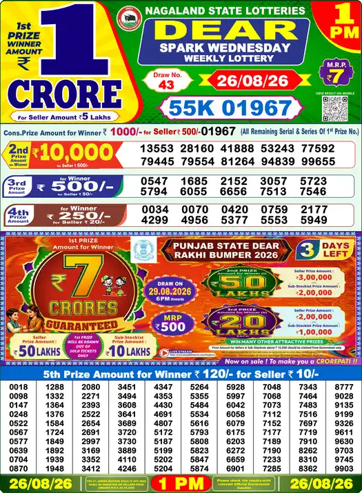 Lottery Sambad Result 1 PM 26 Aug 2026