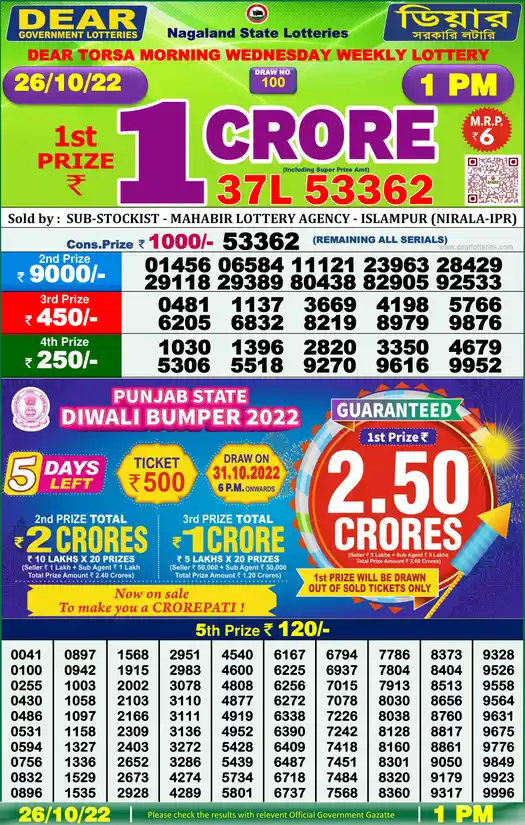 Lottery Sambad 1 PM result 26 Oct 2022
