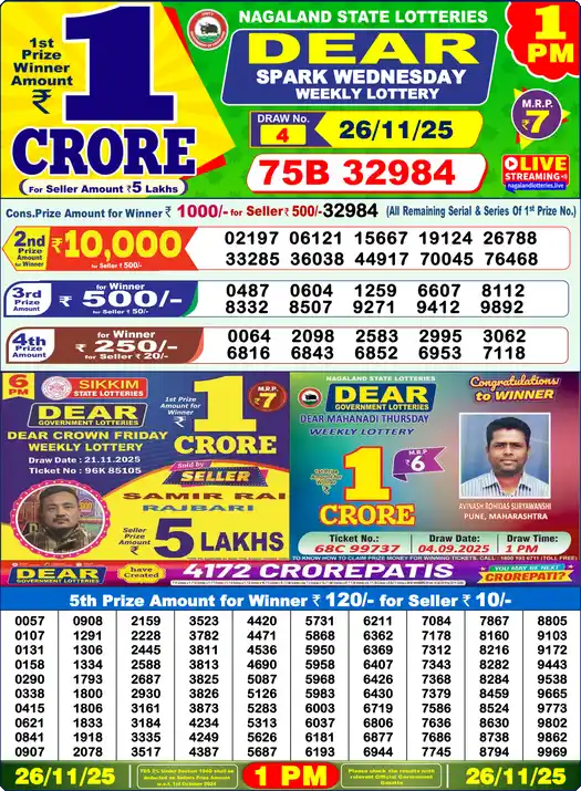 Lottery Sambad 1 PM result 26 Nov 2025