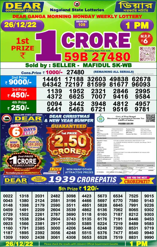 Lottery Sambad 1 PM result 26 Dec 2022