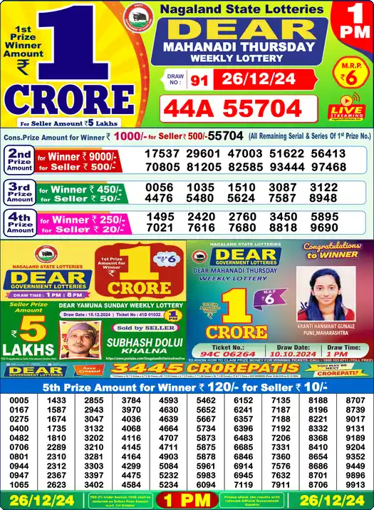 Lottery Sambad 1 PM result 26 Dec 2024