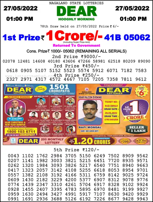 Lottery Sambad 1 PM result 27 May 2022