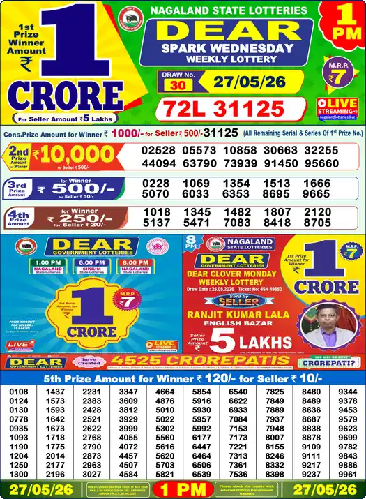 Lottery Sambad 1 PM result 27 May 2026