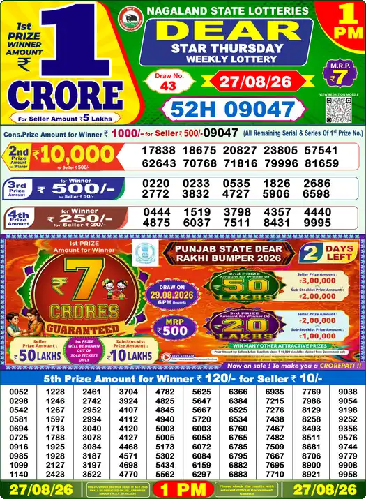 Lottery Sambad 1 PM result 27 Aug 2026