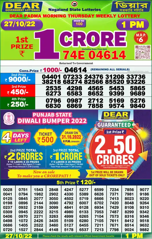 Lottery Sambad 1 PM result 27 Oct 2022