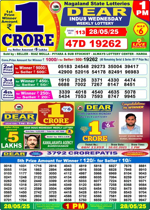 Lottery Sambad 1 PM result 28 May 2025