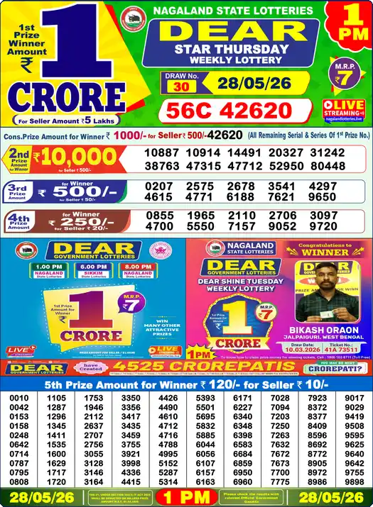 Lottery Sambad 1 PM result 28 May 2026