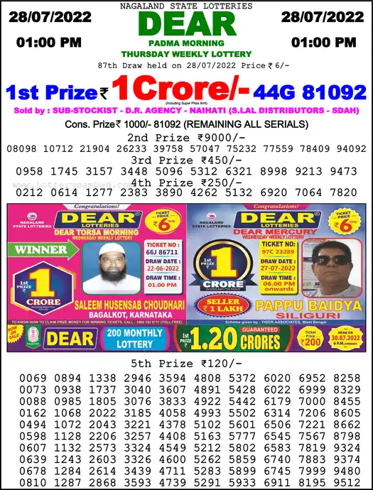 Lottery Sambad 1 PM result 28 Jul 2022