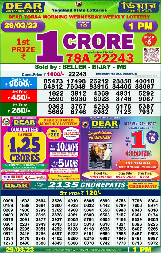 Lottery Sambad 1 PM result 29 Mar 2023