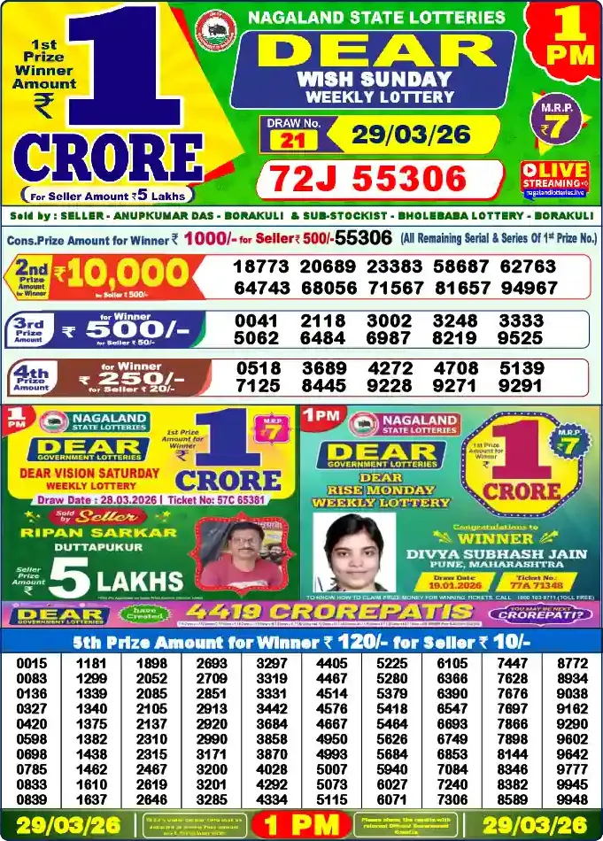 Lottery Sambad 1 PM result 29 Mar 2026