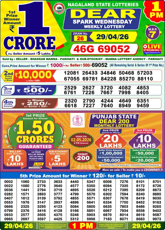 Lottery Sambad 1 PM result 29 Apr 2026