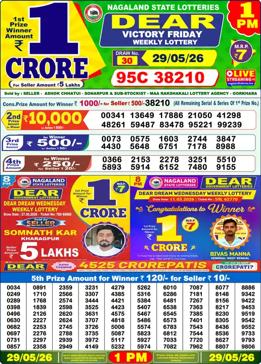 Lottery Sambad 1 PM result 29 May 2026