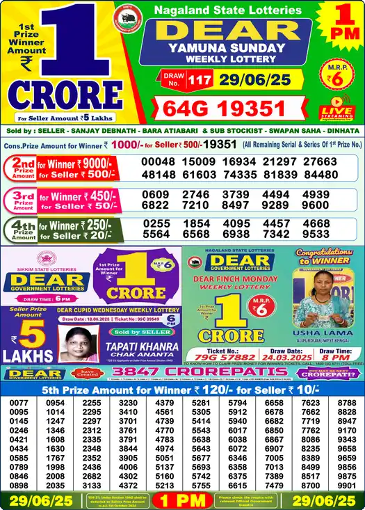 Lottery Sambad 1 PM result 29 Jun 2025