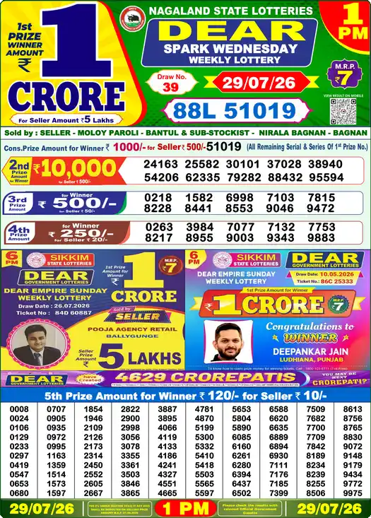 Lottery Sambad 1 PM result 29 Jul 2026