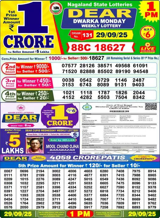 Lottery Sambad 1 PM result 29 Sep 2025